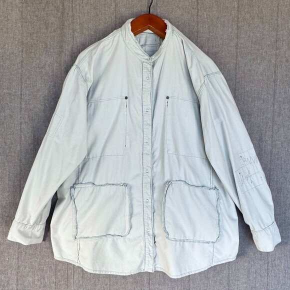 We The Free Free People 100% Cotton Corduroy Light Blue Pearl Snap Shaket Szie L - Picture 9 of 13